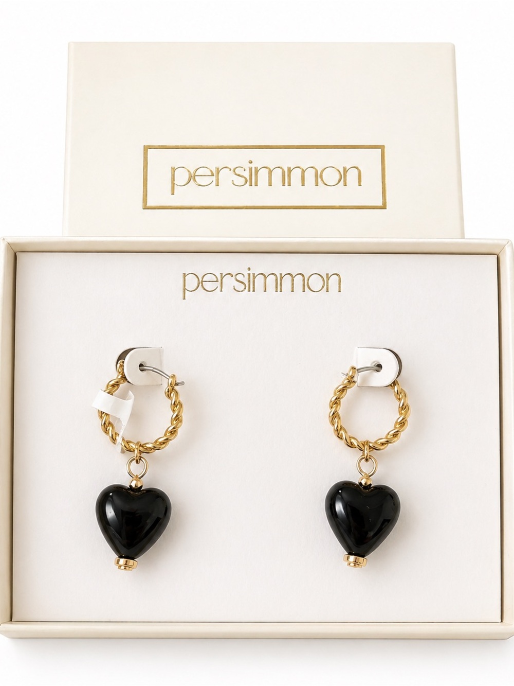 Persimmon Gold-Tone Hoop Earrings with Black Heart Pendants